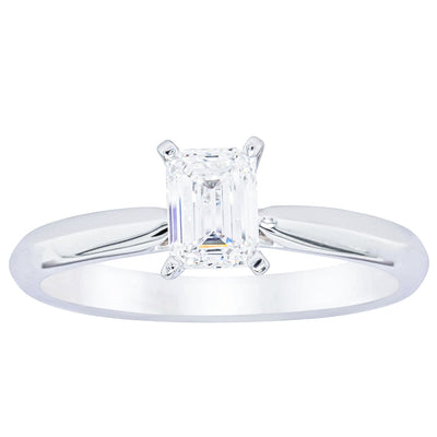 18ct White Gold .73ct Emerald Cut Diamond Venetian Ring-Ring-Walker & Hall