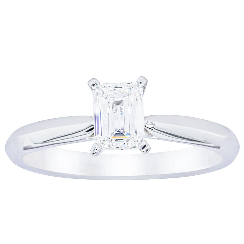 18ct White Gold .73ct Emerald Cut Diamond Venetian Ring-Ring-Walker & Hall