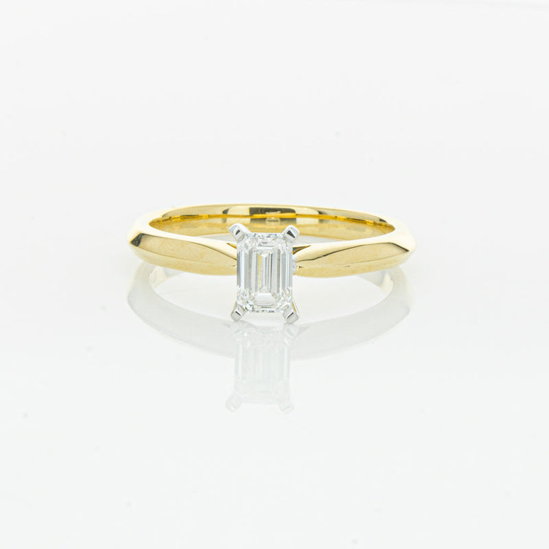 18ct Yellow Gold .51ct Emerald Cut Diamond Venetian Ring-Ring-Walker & Hall