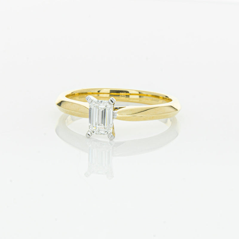18ct Yellow Gold .51ct Emerald Cut Diamond Venetian Ring-Ring-Walker & Hall