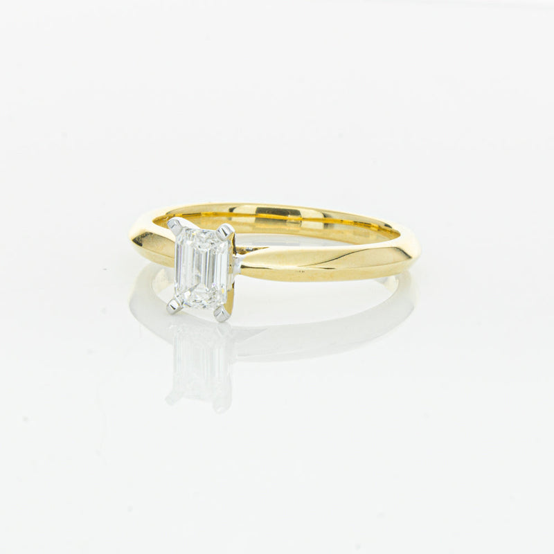 18ct Yellow Gold .51ct Emerald Cut Diamond Venetian Ring-Ring-Walker & Hall