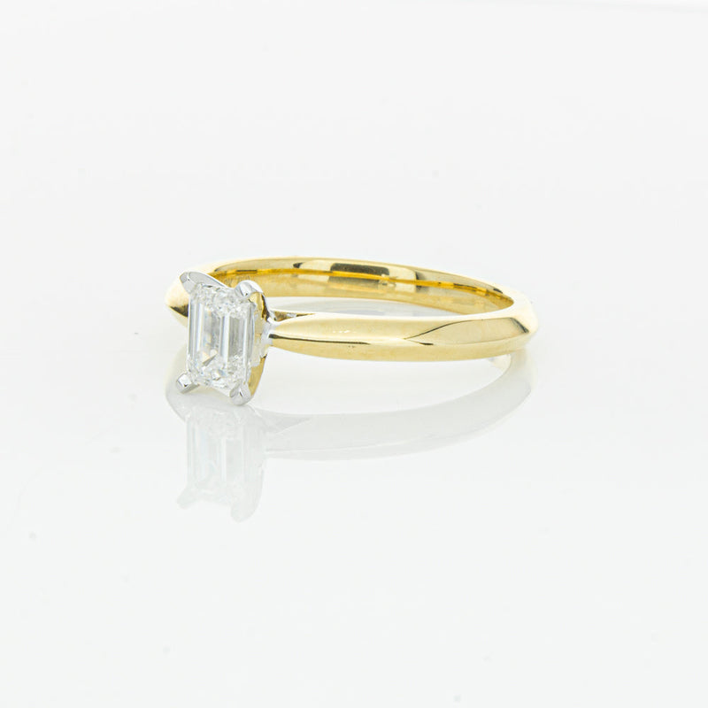 18ct Yellow Gold .51ct Emerald Cut Diamond Venetian Ring-Ring-Walker & Hall