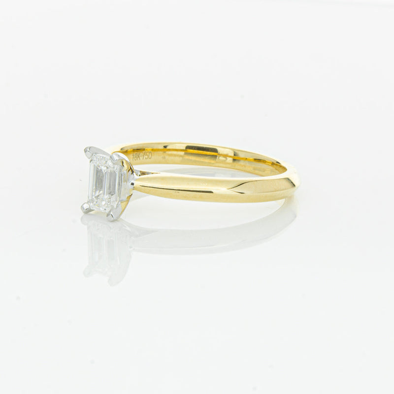 18ct Yellow Gold .51ct Emerald Cut Diamond Venetian Ring-Ring-Walker & Hall