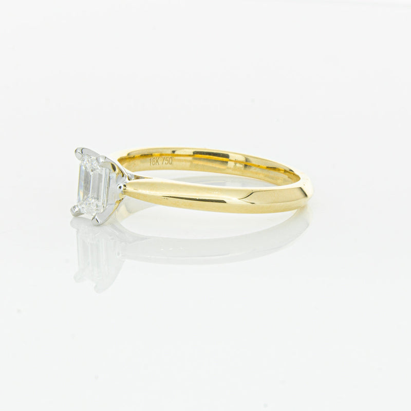 18ct Yellow Gold .51ct Emerald Cut Diamond Venetian Ring-Ring-Walker & Hall