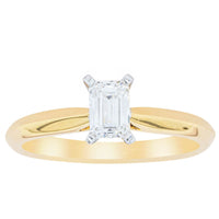 18ct Yellow Gold .51ct Emerald Cut Diamond Venetian Ring-Ring-Walker & Hall