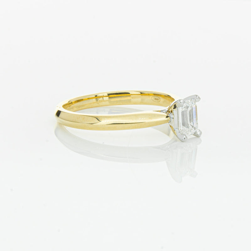 18ct Yellow Gold .51ct Emerald Cut Diamond Venetian Ring-Ring-Walker & Hall