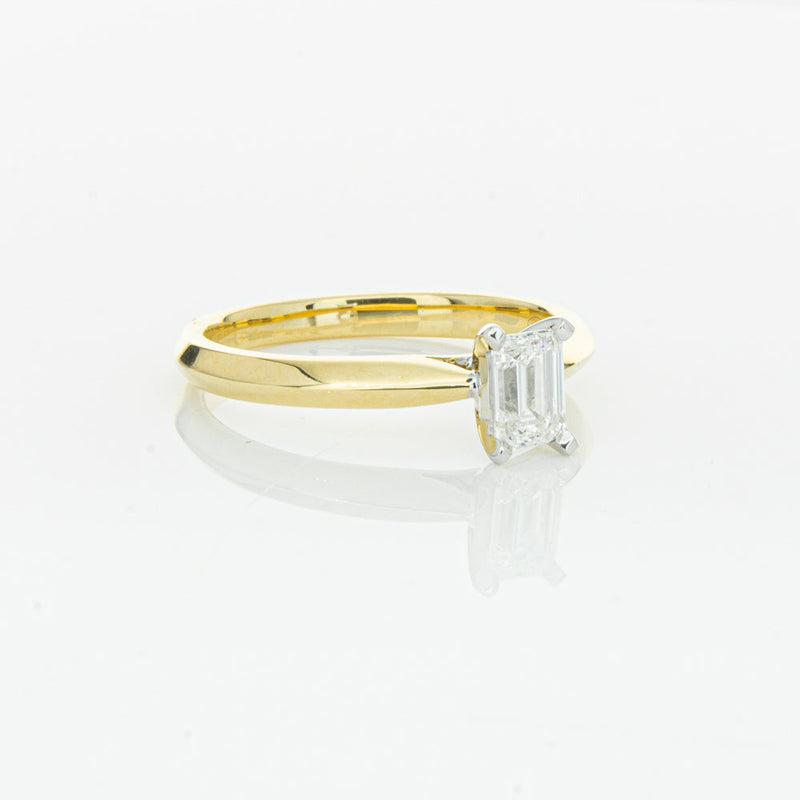 18ct Yellow Gold .51ct Emerald Cut Diamond Venetian Ring-Ring-Walker & Hall