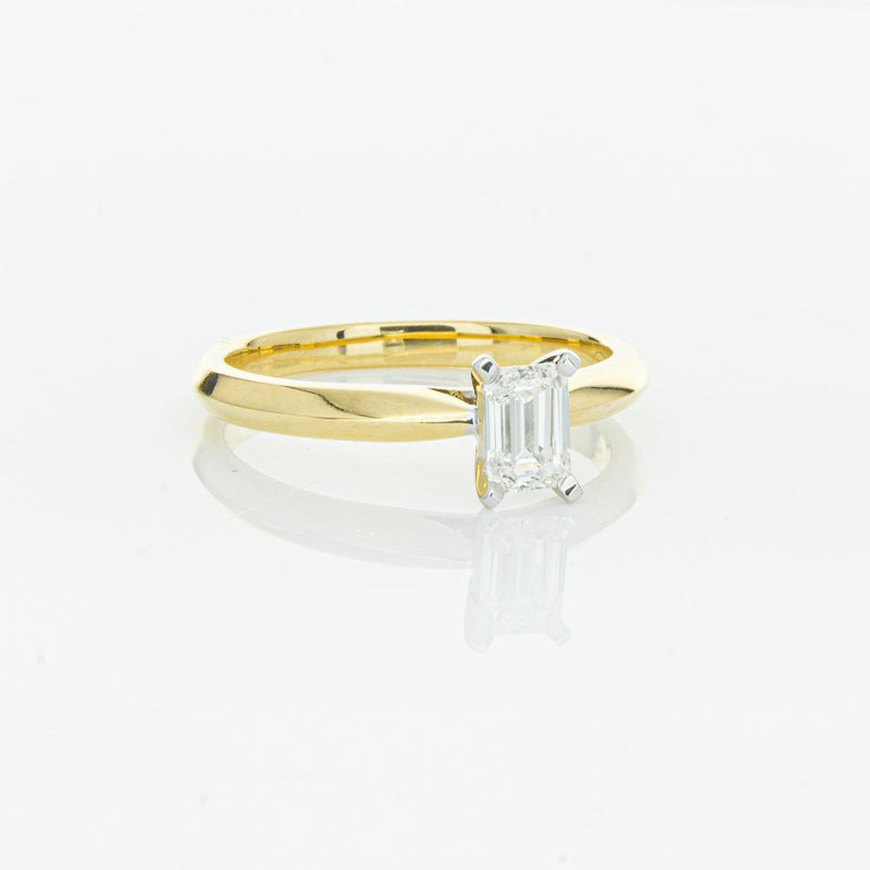 18ct Yellow Gold .51ct Emerald Cut Diamond Venetian Ring-Ring-Walker & Hall
