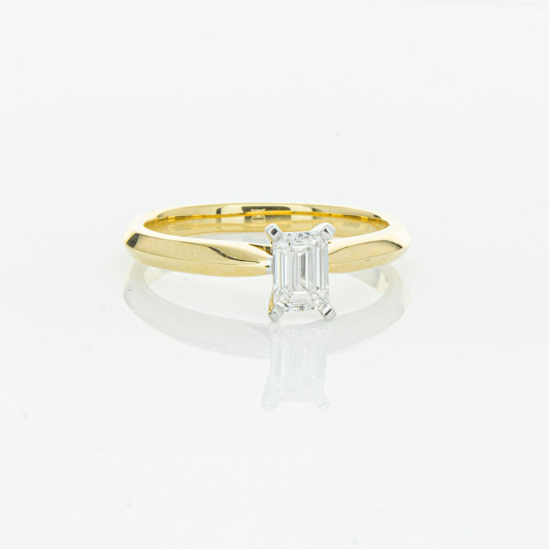 18ct Yellow Gold .51ct Emerald Cut Diamond Venetian Ring-Ring-Walker & Hall