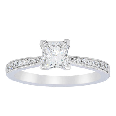 18ct White Gold .70ct Princess Cut Diamond Zenith Ring-Ring-Walker & Hall