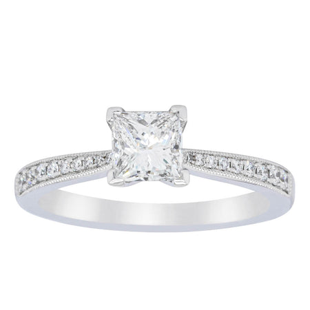 18ct White Gold .70ct Princess Cut Diamond Zenith Ring-Ring-Walker & Hall