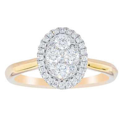 14ct Yellow Gold Diamond Oval Saturn Ring-Ring-Walker & Hall