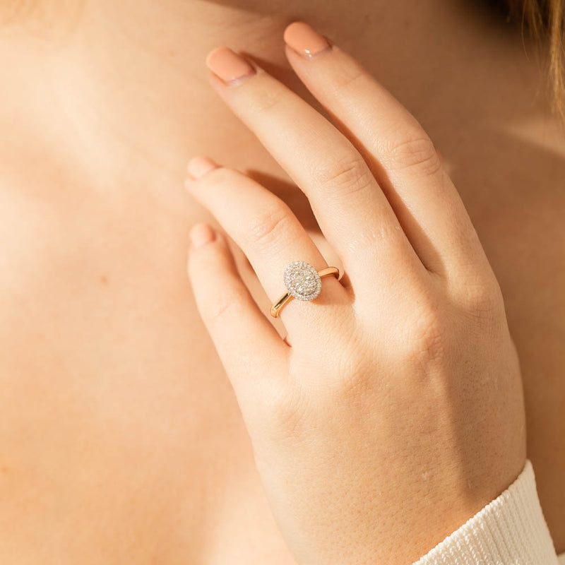 14ct Yellow Gold Diamond Oval Saturn Ring-Ring-Walker & Hall