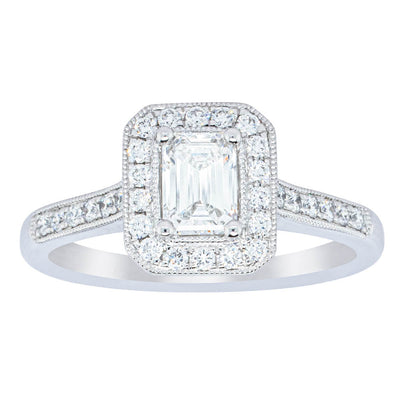18ct White Gold .49ct Emerald Cut Diamond Aria Ring-Ring-Walker & Hall