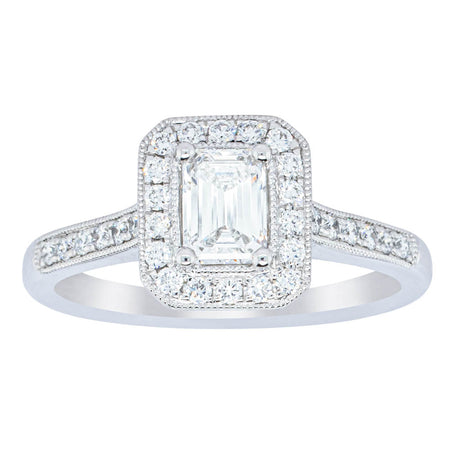 18ct White Gold .49ct Emerald Cut Diamond Aria Ring-Ring-Walker & Hall