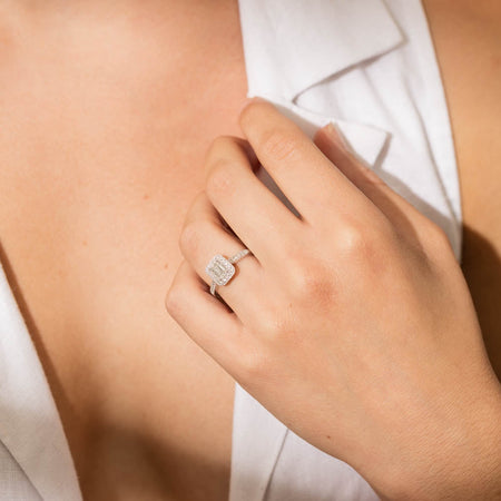 18ct White Gold .49ct Emerald Cut Diamond Aria Ring-Ring-Walker & Hall