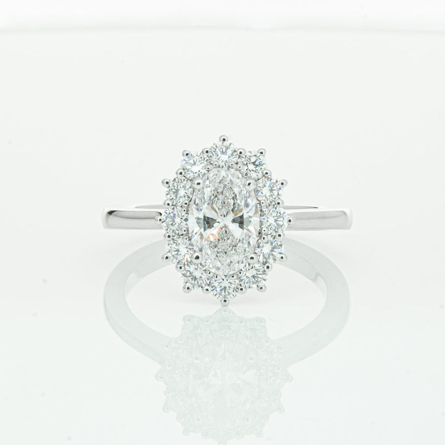 18ct White Gold 1.00ct Oval Cut Diamond Belle Ring-Ring-Walker & Hall