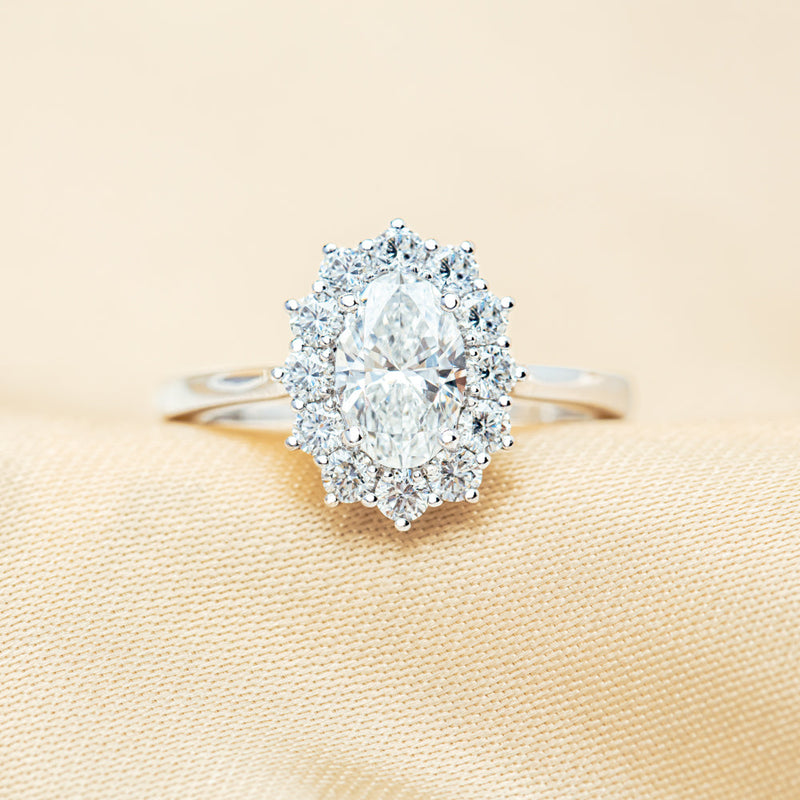 18ct White Gold 1.00ct Oval Cut Diamond Belle Ring-Ring-Walker & Hall
