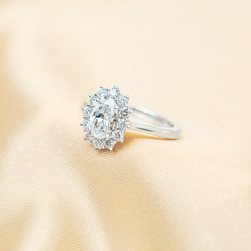 18ct White Gold 1.00ct Oval Cut Diamond Belle Ring-Ring-Walker & Hall