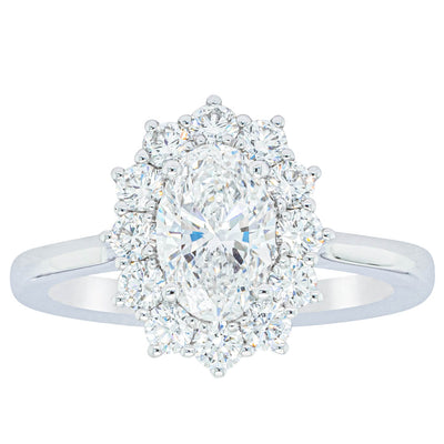 18ct White Gold 1.00ct Oval Cut Diamond Belle Ring-Ring-Walker & Hall