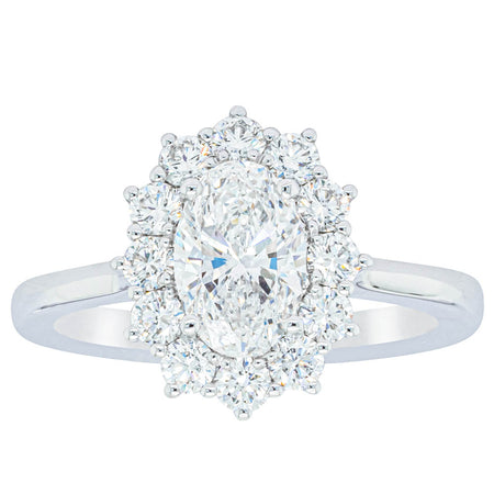 18ct White Gold 1.00ct Oval Cut Diamond Belle Ring-Ring-Walker & Hall