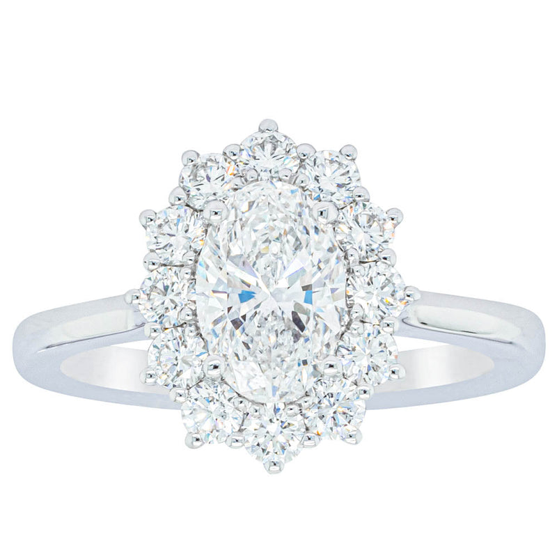 18ct White Gold 1.00ct Oval Cut Diamond Belle Ring-Ring-Walker & Hall