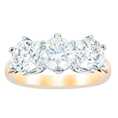 18ct Yellow Gold 3.03ct Diamond Trilogy Ring-Ring-Walker & Hall