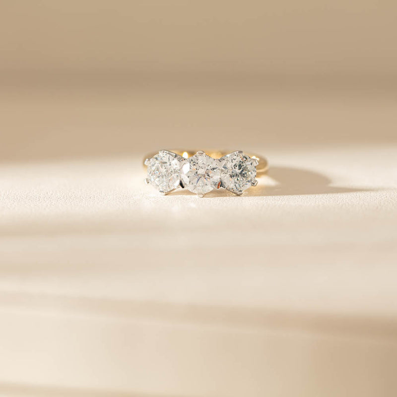 18ct Yellow Gold 3.03ct Diamond Trilogy Ring-Ring-Walker & Hall