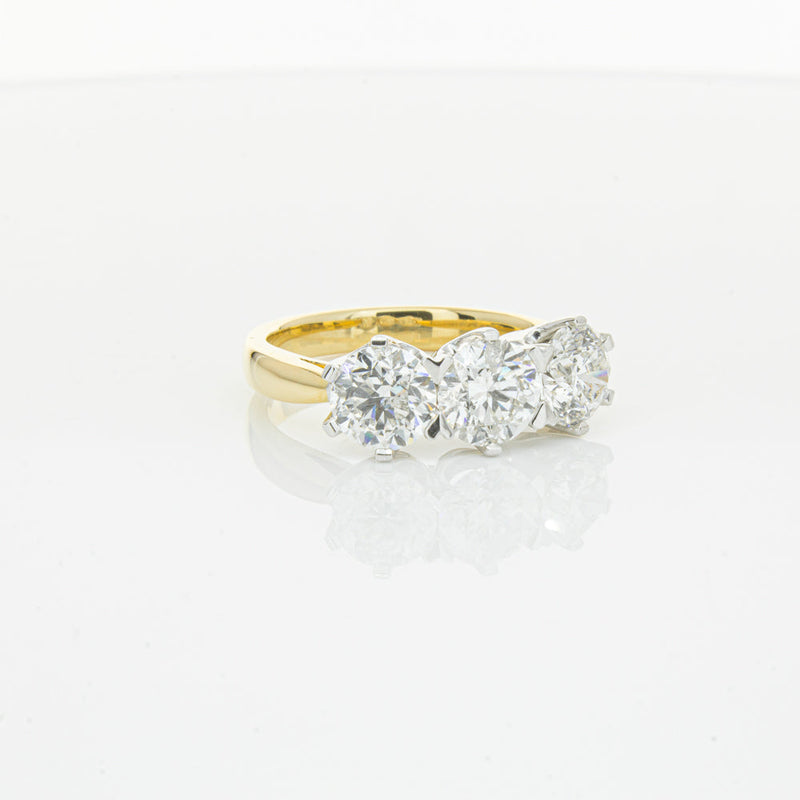 18ct Yellow Gold 3.03ct Diamond Trilogy Ring-Ring-Walker & Hall