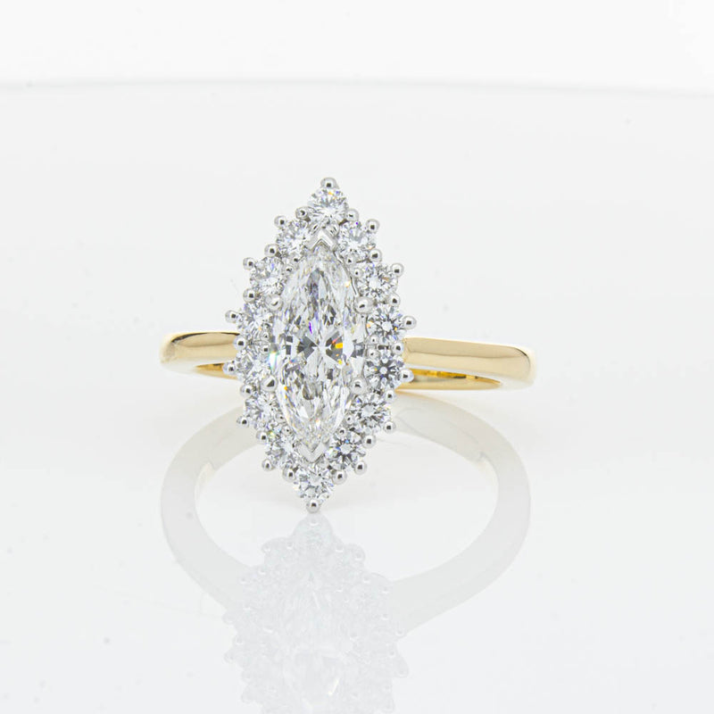 18ct Yellow Gold .90ct Marquise Cut Diamond Belle Ring-Ring-Walker & Hall