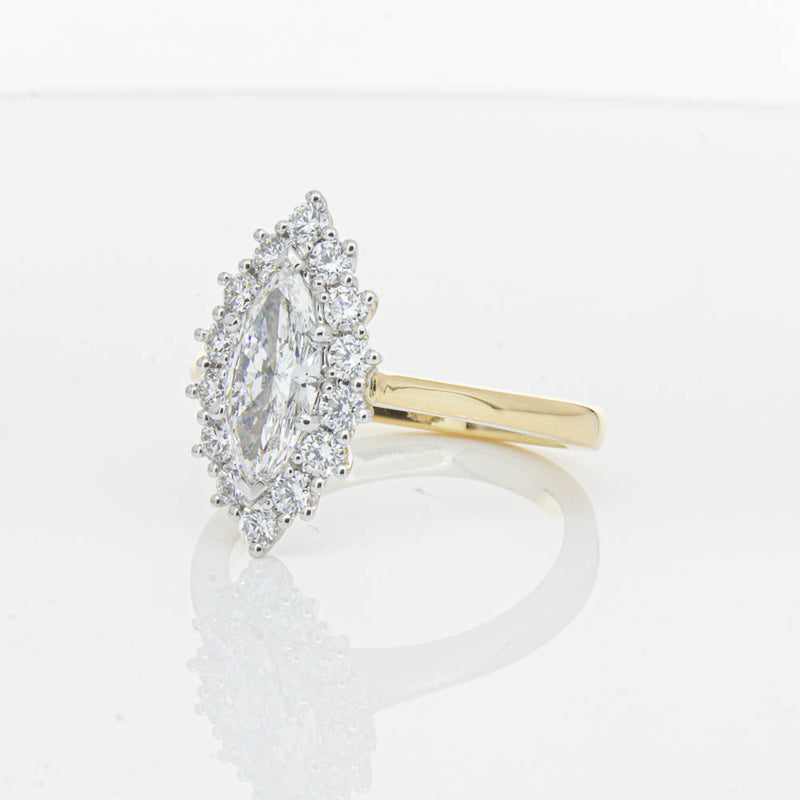 18ct Yellow Gold .90ct Marquise Cut Diamond Belle Ring-Ring-Walker & Hall