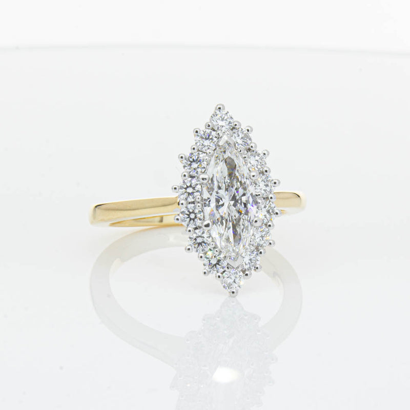 18ct Yellow Gold .90ct Marquise Cut Diamond Belle Ring-Ring-Walker & Hall