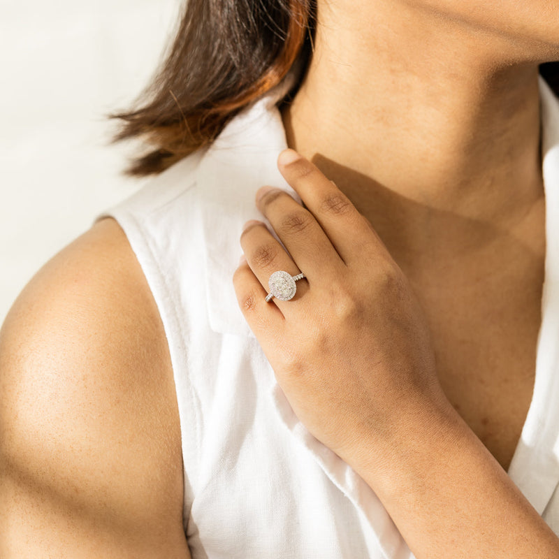 18ct White Gold .90ct Oval Cut Diamond Rosa Ring-Ring-Walker & Hall