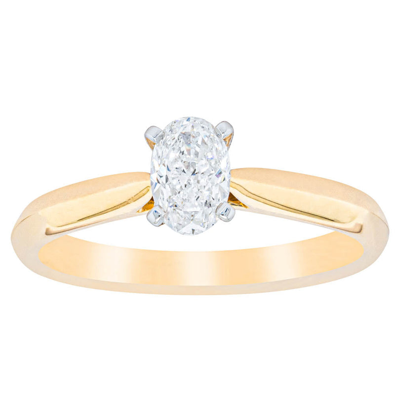18ct Yellow Gold .50ct Oval Cut Diamond Venetian Ring-Ring-Walker & Hall