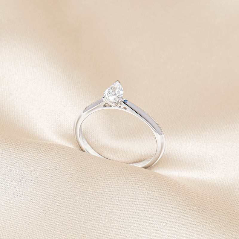 18ct White Gold .40ct Pear Cut Diamond Venetian Ring-Ring-Walker & Hall