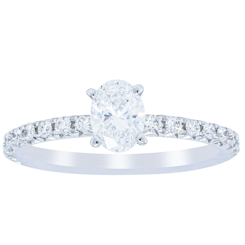 18ct White Gold .50ct Oval Cut Diamond Comet Ring-Ring-Walker & Hall