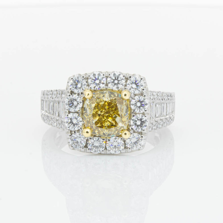 18ct White Gold Cushion Cut Yellow Diamond Ring-Ring-Walker & Hall