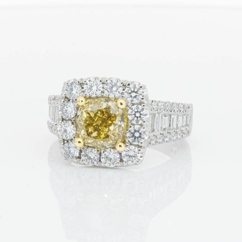 18ct White Gold Cushion Cut Yellow Diamond Ring-Ring-Walker & Hall