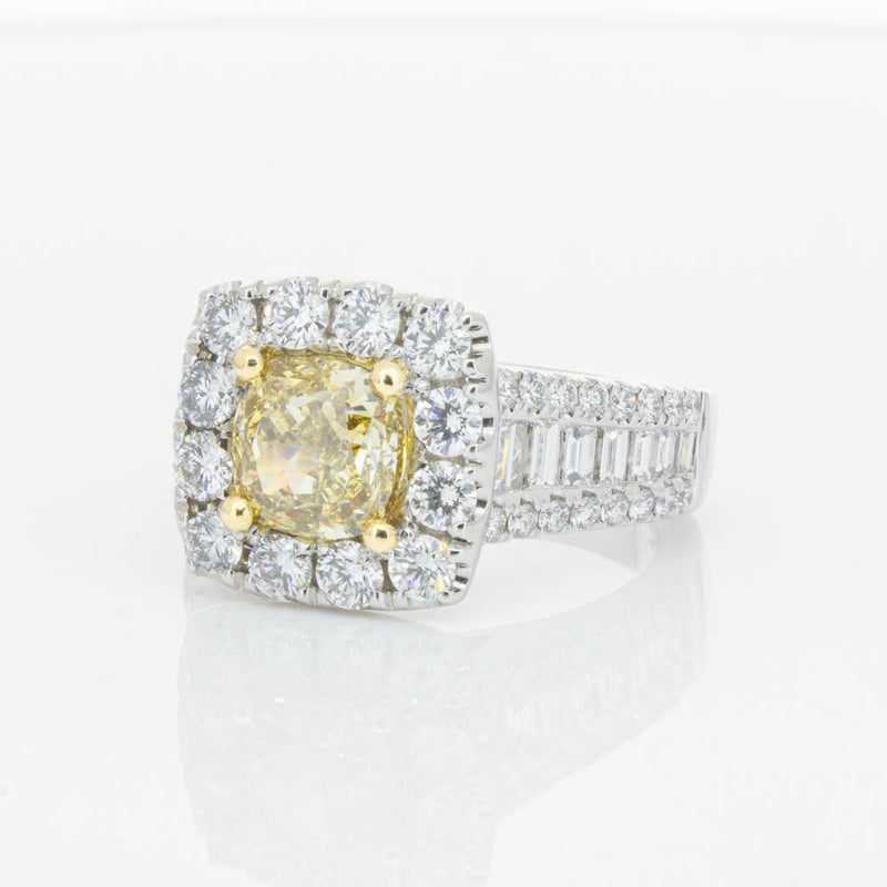 18ct White Gold Cushion Cut Yellow Diamond Ring-Ring-Walker & Hall