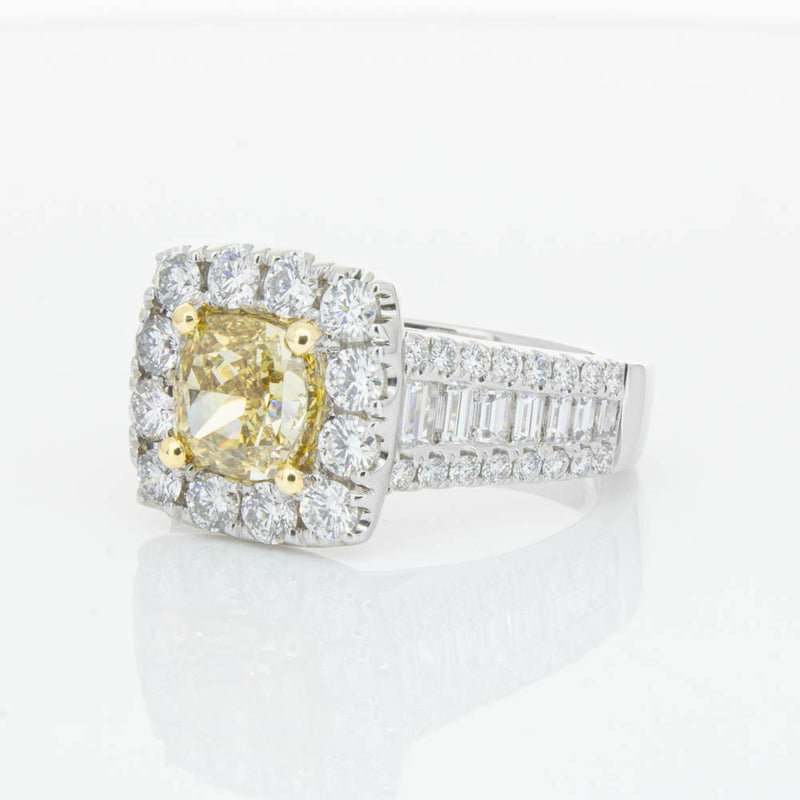 18ct White Gold Cushion Cut Yellow Diamond Ring-Ring-Walker & Hall