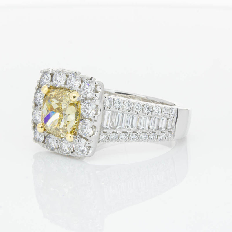 18ct White Gold Cushion Cut Yellow Diamond Ring-Ring-Walker & Hall