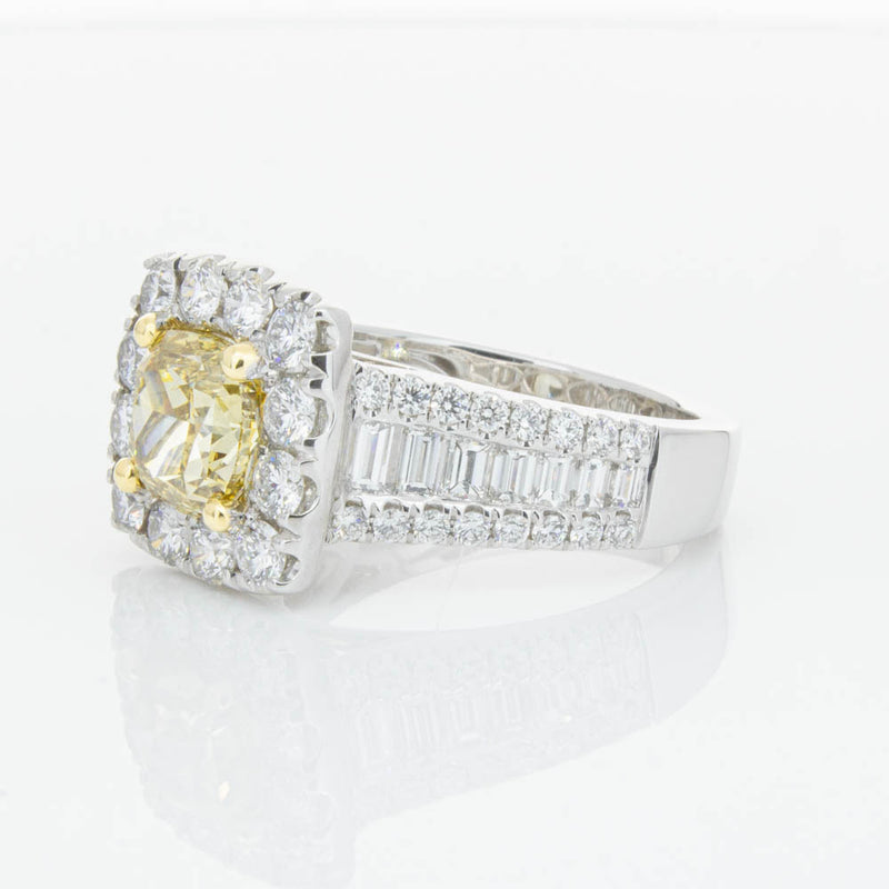 18ct White Gold Cushion Cut Yellow Diamond Ring-Ring-Walker & Hall