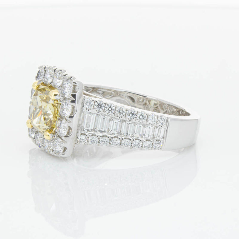18ct White Gold Cushion Cut Yellow Diamond Ring-Ring-Walker & Hall
