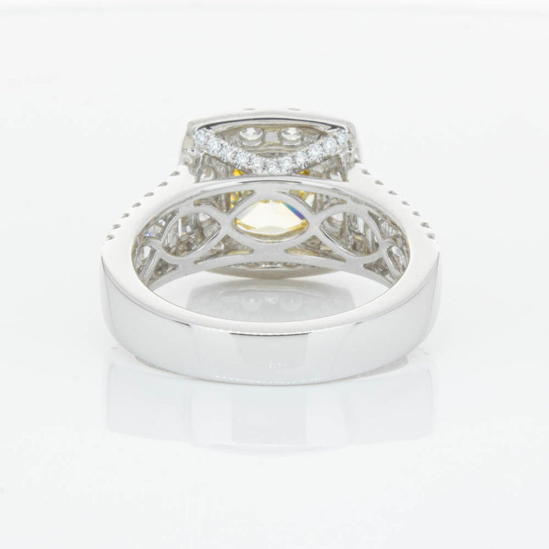 18ct White Gold Cushion Cut Yellow Diamond Ring-Ring-Walker & Hall