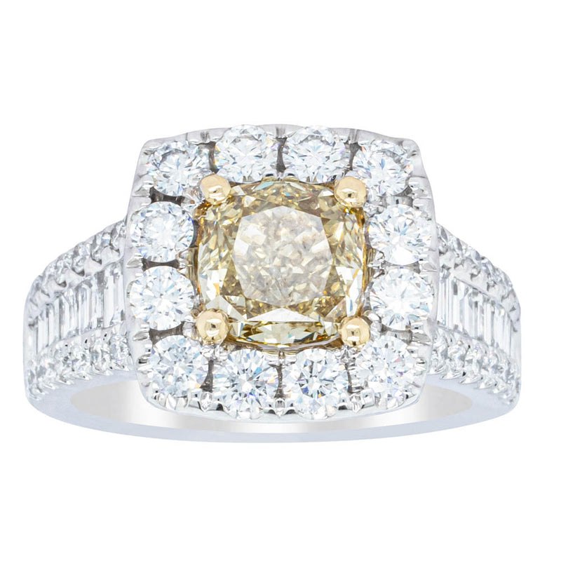 18ct White Gold Cushion Cut Yellow Diamond Ring-Ring-Walker & Hall