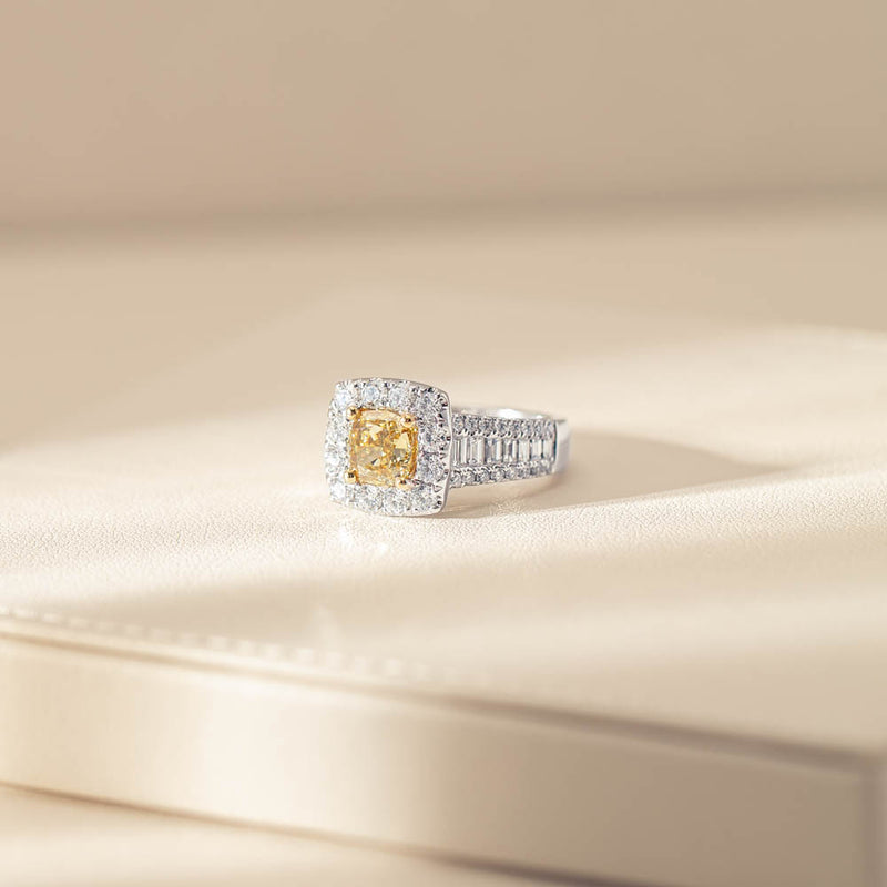 18ct White Gold Cushion Cut Yellow Diamond Ring-Ring-Walker & Hall