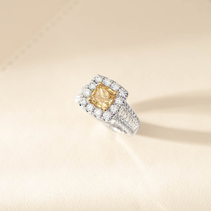 18ct White Gold Cushion Cut Yellow Diamond Ring-Ring-Walker & Hall