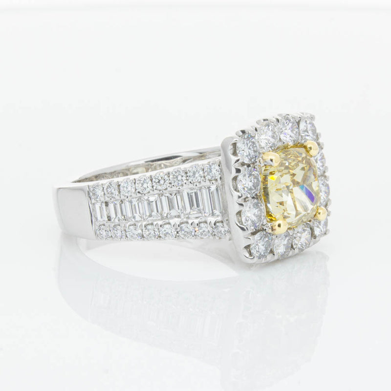 18ct White Gold Cushion Cut Yellow Diamond Ring-Ring-Walker & Hall