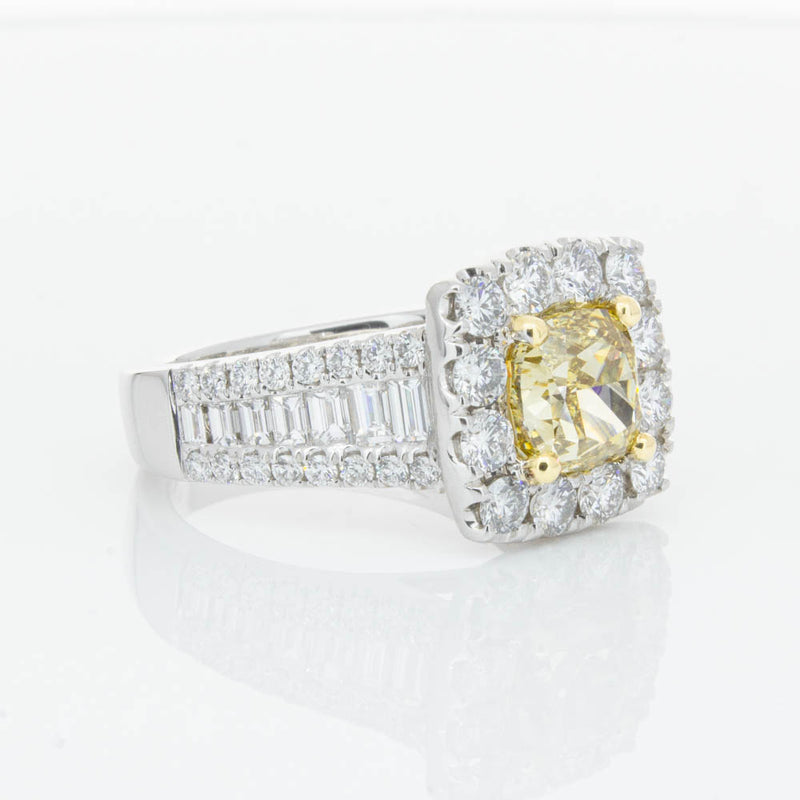 18ct White Gold Cushion Cut Yellow Diamond Ring-Ring-Walker & Hall