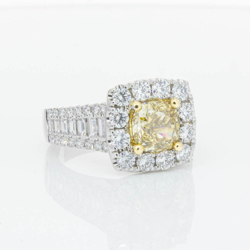 18ct White Gold Cushion Cut Yellow Diamond Ring-Ring-Walker & Hall